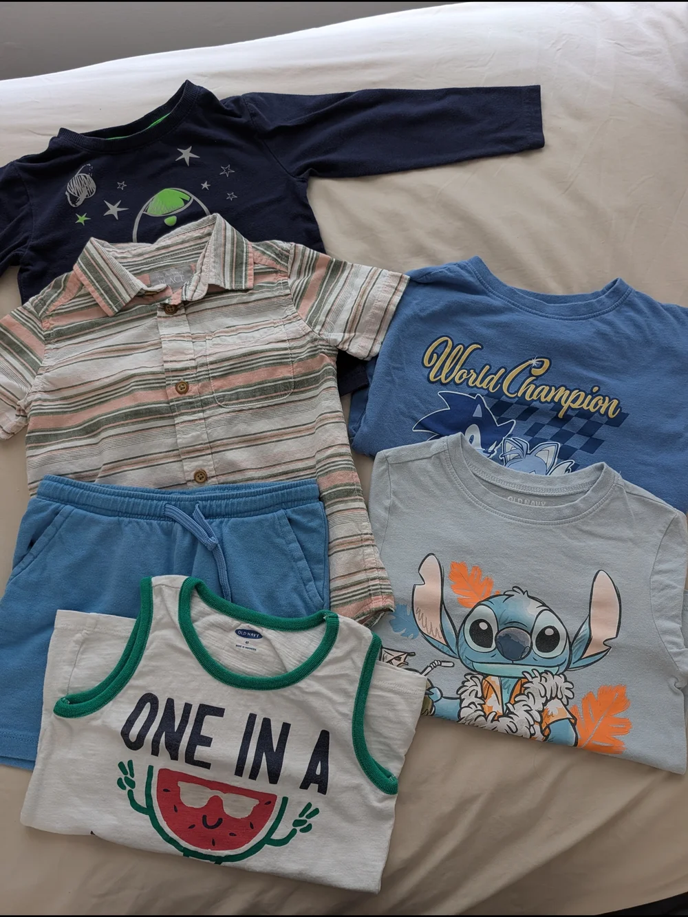 Boys Summer Mix: Cartoon Tees, Striped Polo & Shorts 6pcs Bundle Size 4T